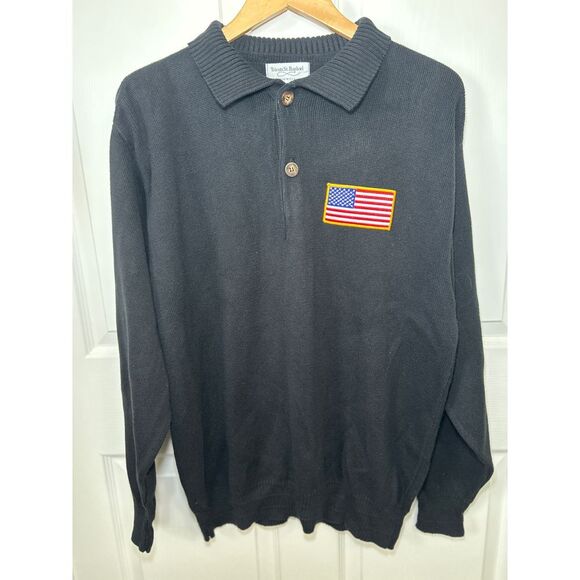 Tricots St. Raphael Men's Black Knit Pullover Sweater Size L American‎ Flag